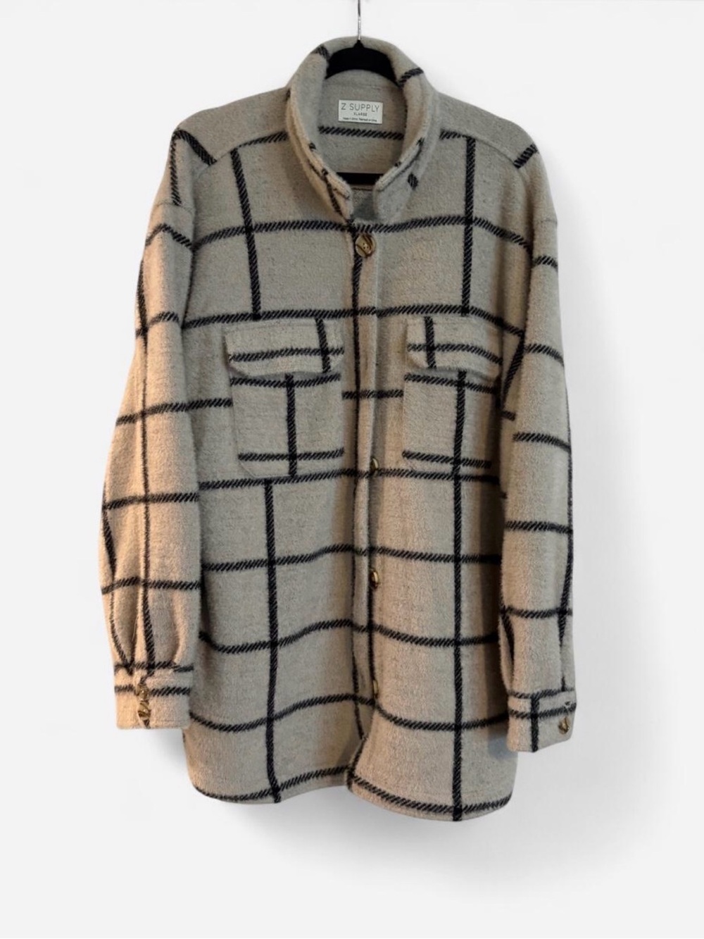 Z Supply Beige and Black Windowpane Coatigan